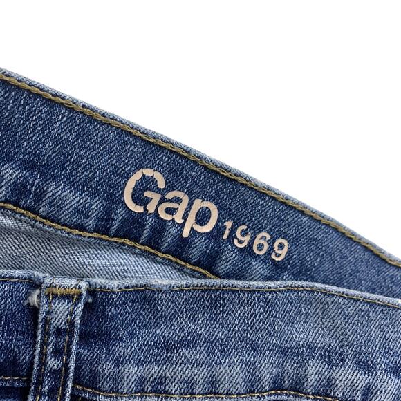 Gap 1969 Womens Girlfriend Vintage Jeans Size 32 R Blue Distressed Holes MidRise - Picture 7 of 11